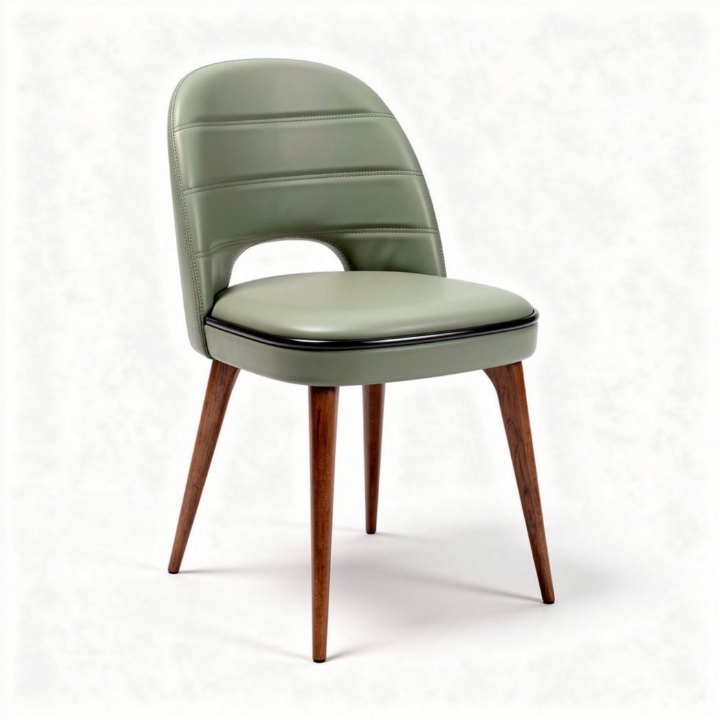 Sedia in ecopelle verde con gambe in legno dimensioni 42 x 45 x 85cm