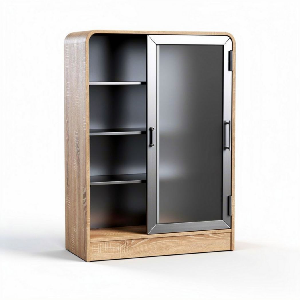 Mobiletto in legno con porta in vetro e ripiani interni 80 x 40 x 120cm