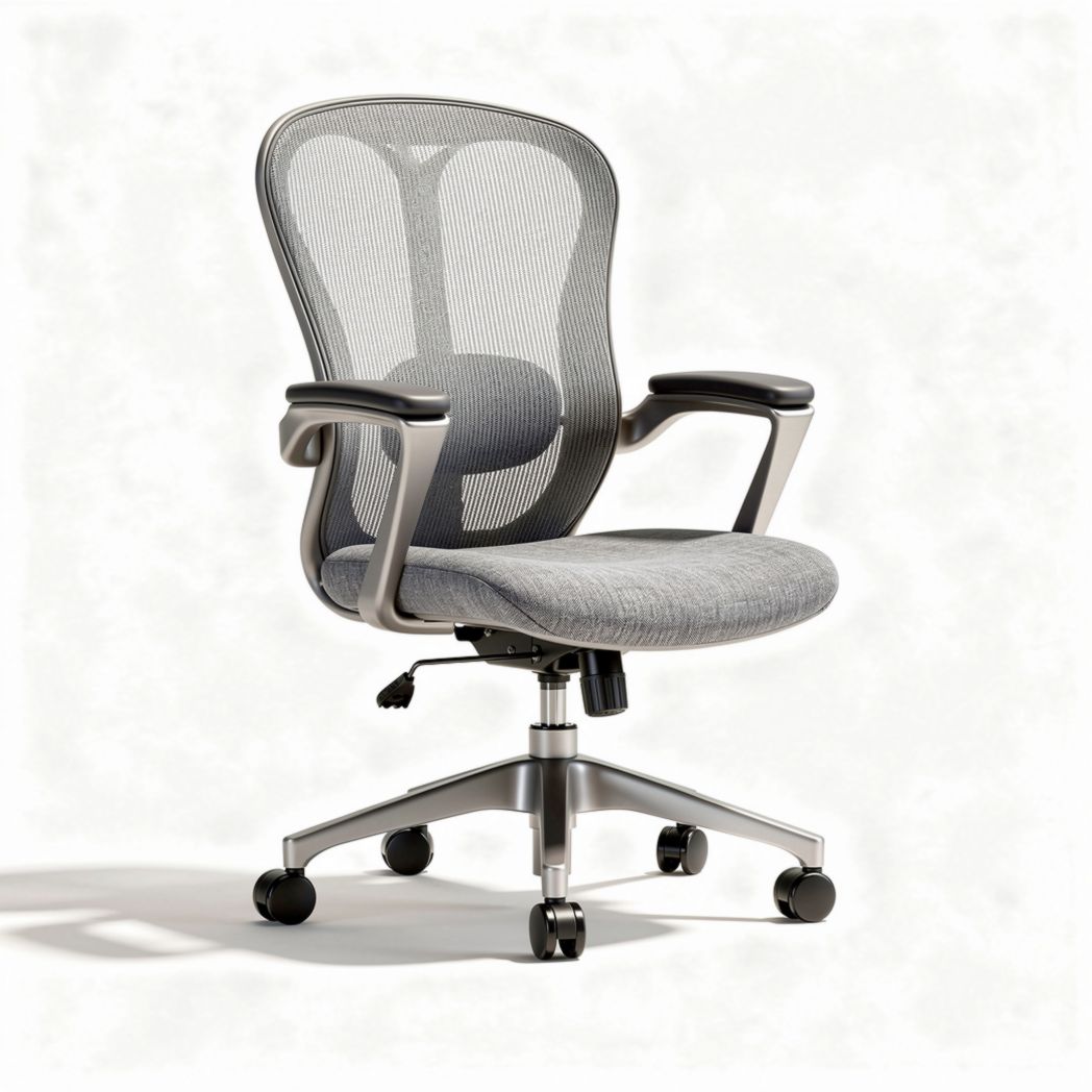 Sedia girevole in tessuto grigio con braccioli regolabili e rete traspirante 55 x 55 x 95cm