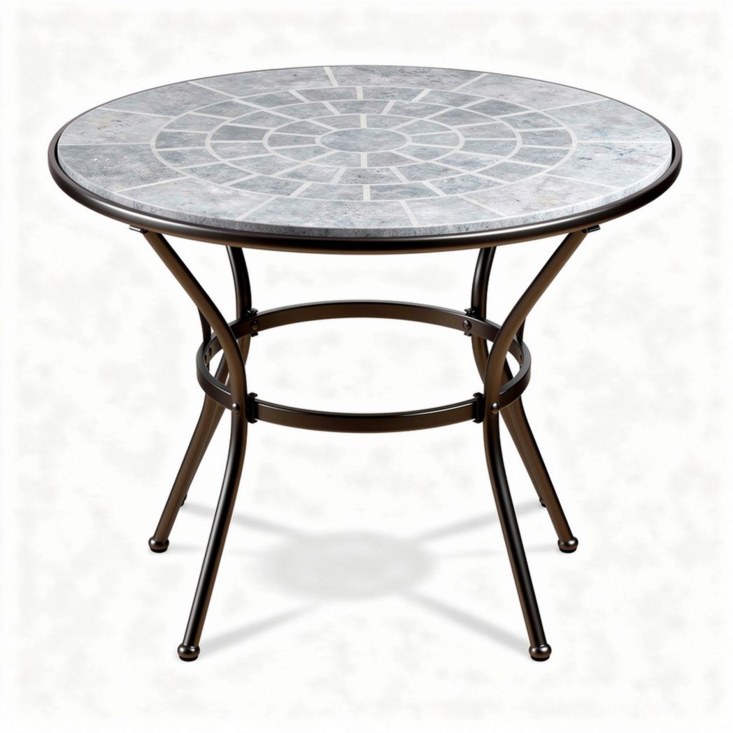 Tavolo rotondo in metallo con piano in pietra 75 x 75 x 75cm