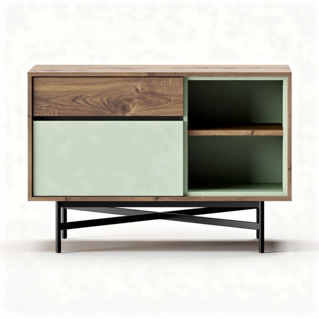 Mobiletto in legno con finitura verde e struttura in metallo 60 x 40 x 80cm