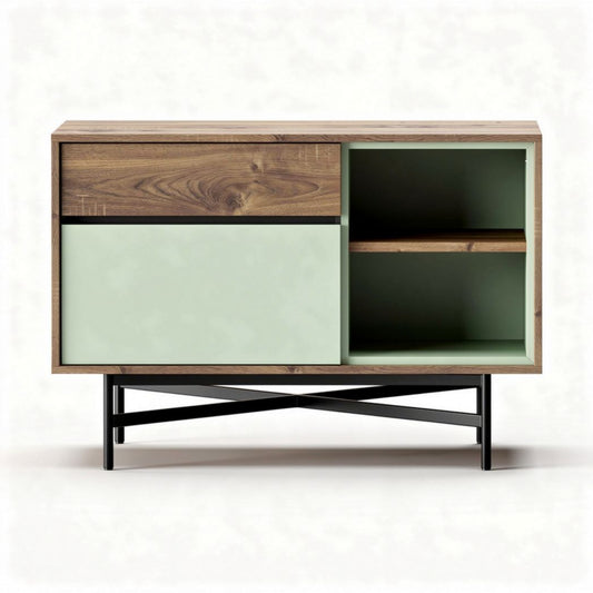 Mobiletto in legno con finitura verde e struttura in metallo 60 x 40 x 80cm