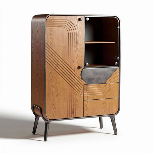 Mobiletto in legno con design geometrico e struttura in metallo misura 80 x 40 x 120cm