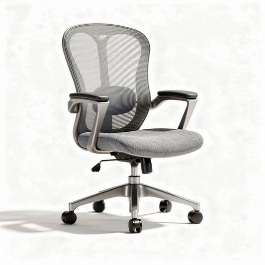 Sedia girevole in tessuto grigio con braccioli regolabili e rete traspirante 55 x 55 x 95cm