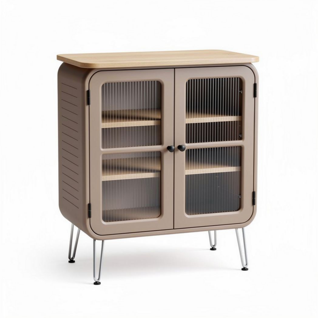 Mobiletto in metallo beige con ante in vetro dimensioni 80 x 40 x 85cm