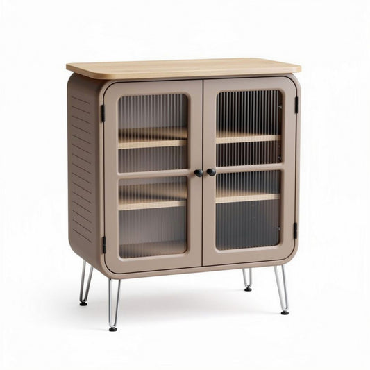 Mobiletto in metallo beige con ante in vetro dimensioni 80 x 40 x 85cm