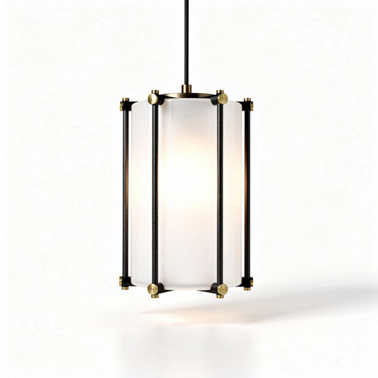 lampadario in metallo nero con paralume bianco 30 x 15 x 15cm