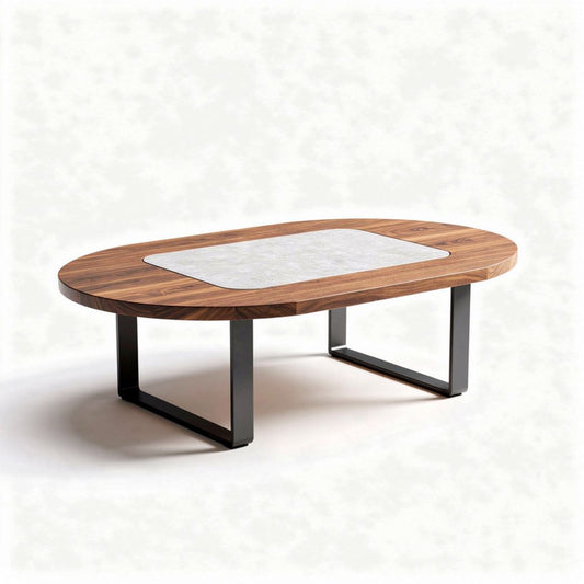 Tavolino da caffè in legno di noce con piano in marmo 120 x 70 x 40cm