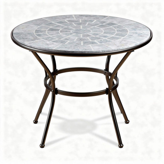 Tavolo rotondo in metallo con piano in pietra 75 x 75 x 75cm